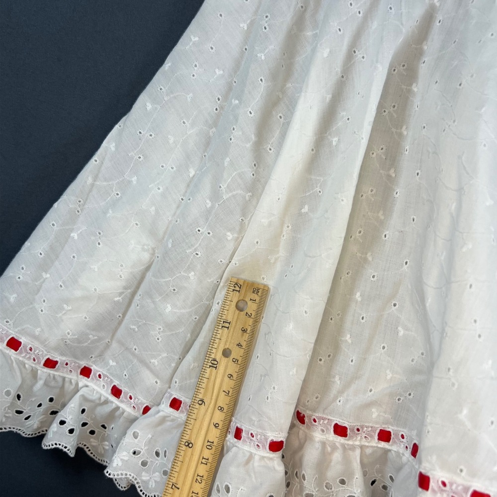 Vintage Handmade Eyelet Dress Red Rickrack Trim Toddler 2T 3T Cottagecore - Picture 7 of 10